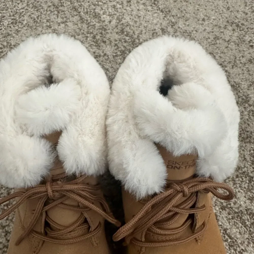 Skechers On The Go Joy Lush Suede Faux Fur Ankle Bootie Chestnut 8